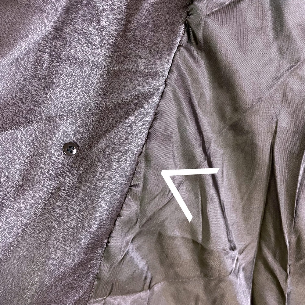 Osman Yousefzada Faux Leather Trench Coat Long Belted Brown‎ Vegan Sz 10 - Picture 15 of 16